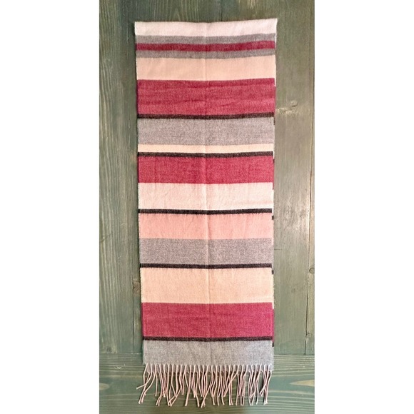 Steve Madden Accessories - STEVE MADDEN Striped Scarf Italy Pink Gray Fringe 10.75"x 68" Cozy‎ Valentine